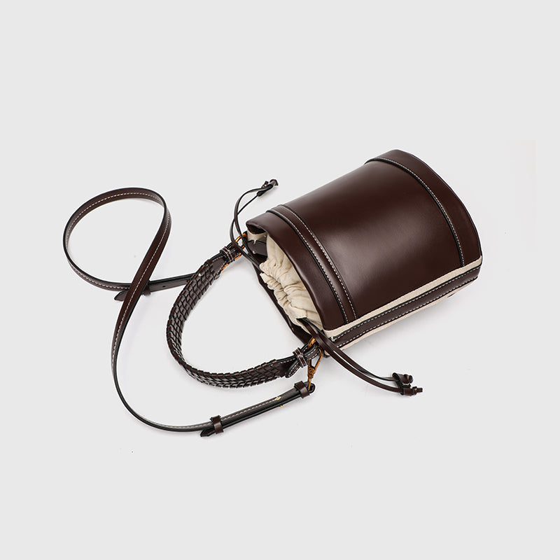 Faux Leather Bucket Crossbody Bag